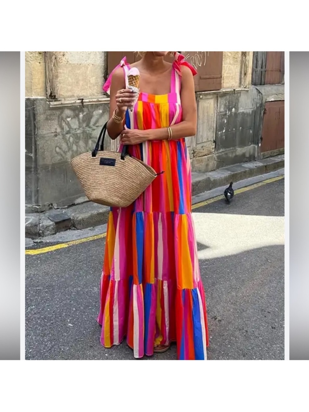 FARM Rio Multicolor Striped Maxi Dress — Pink, Red, Blue, Yellow, Orange - Picture 2 of 4
